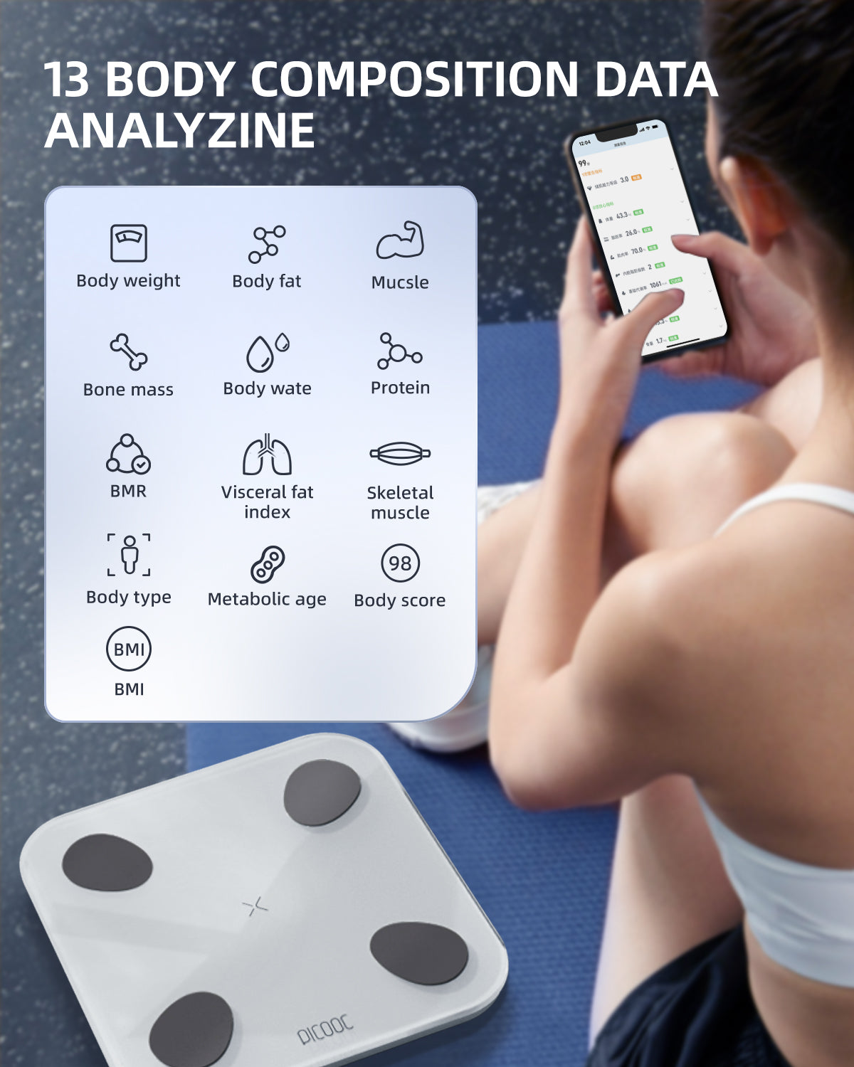 PICOOC Smart WiFi Body Fat Scale, 25 Body Composition Analyzer